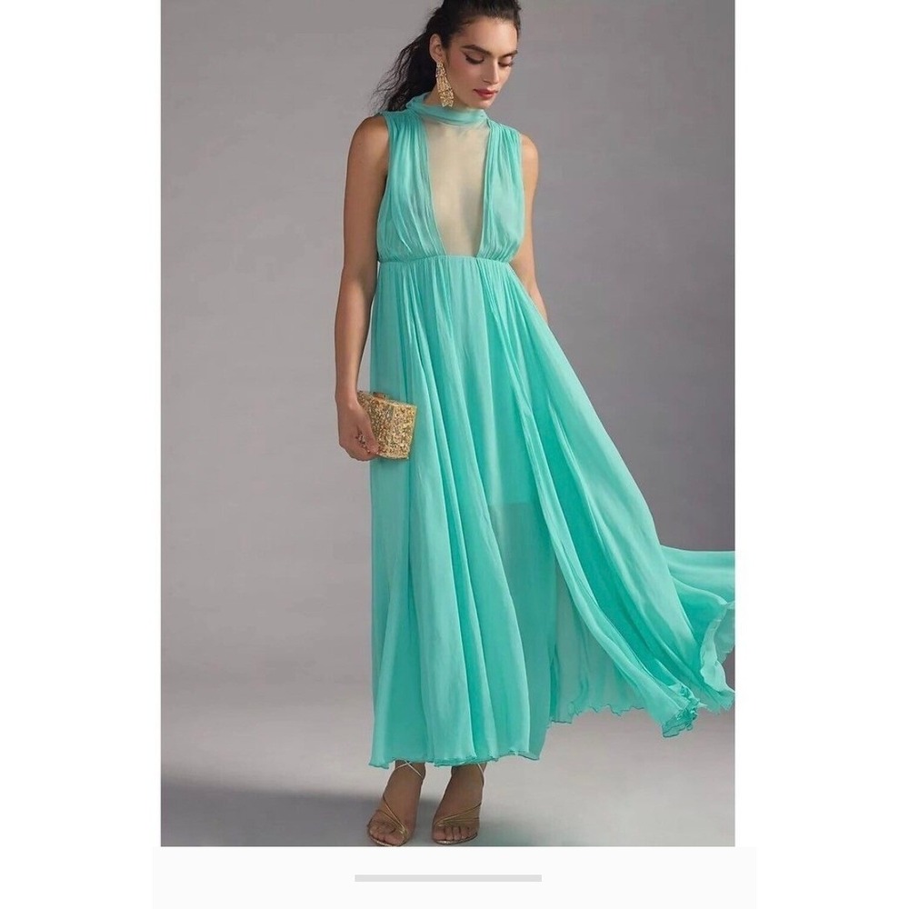 Forever That Girl Turquoise Crinkle Gauze Maxi Dress‎ 2X Deep V Neck Sleeveless